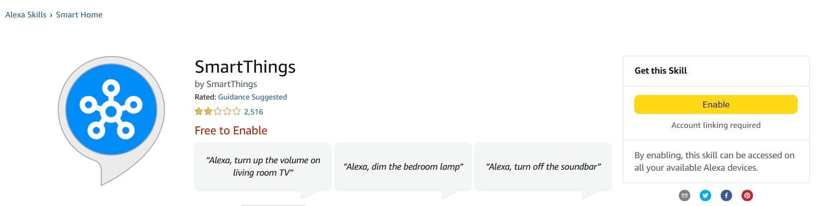 Enable SmartThings Skill to connect Samsung TV to Alexa